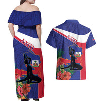 Haiti Couples Matching Off Shoulder Maxi Dress and Hawaiian Shirt Neg Marron Ayiti Map - Hibiscus Polynesian - Wonder Print Shop