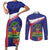 Haiti Couples Matching Short Sleeve Bodycon Dress and Long Sleeve Button Shirt Neg Marron Ayiti Map - Hibiscus Polynesian - Wonder Print Shop