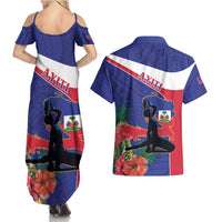 Haiti Couples Matching Summer Maxi Dress and Hawaiian Shirt Neg Marron Ayiti Map - Hibiscus Polynesian - Wonder Print Shop