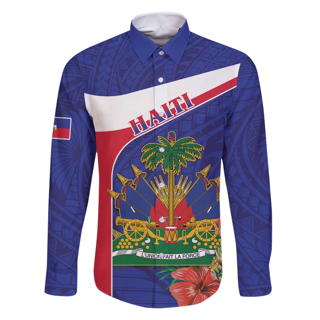 Haiti Family Matching Long Sleeve Bodycon Dress and Hawaiian Shirt Neg Marron Ayiti Map - Hibiscus Polynesian - Wonder Print Shop