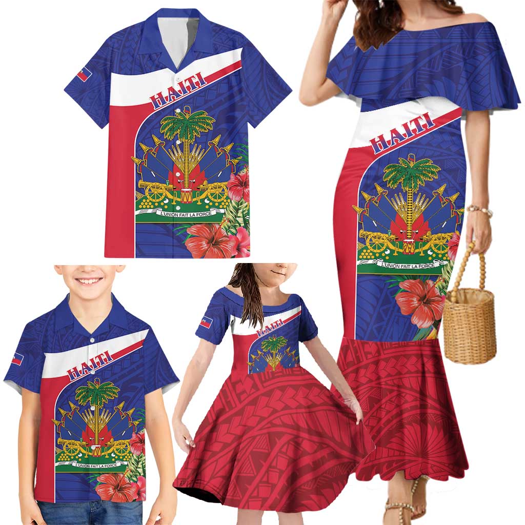 Haiti Family Matching Mermaid Dress and Hawaiian Shirt Neg Marron Ayiti Map - Hibiscus Polynesian - Wonder Print Shop