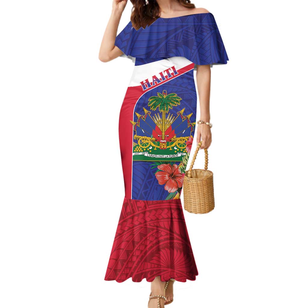 Haiti Family Matching Mermaid Dress and Hawaiian Shirt Neg Marron Ayiti Map - Hibiscus Polynesian - Wonder Print Shop