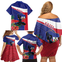 Haiti Family Matching Off Shoulder Short Dress and Hawaiian Shirt Neg Marron Ayiti Map - Hibiscus Polynesian - Wonder Print Shop
