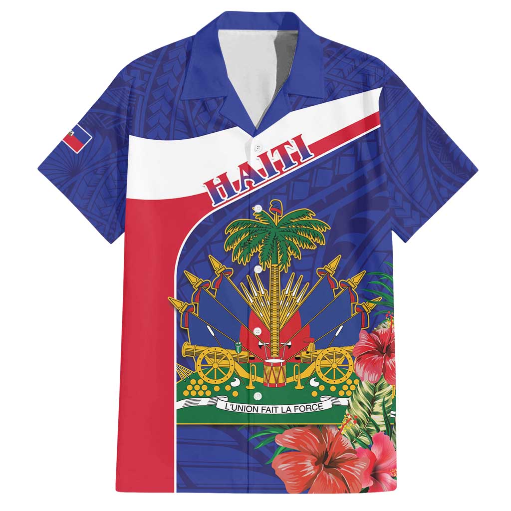 Haiti Family Matching Off Shoulder Short Dress and Hawaiian Shirt Neg Marron Ayiti Map - Hibiscus Polynesian - Wonder Print Shop