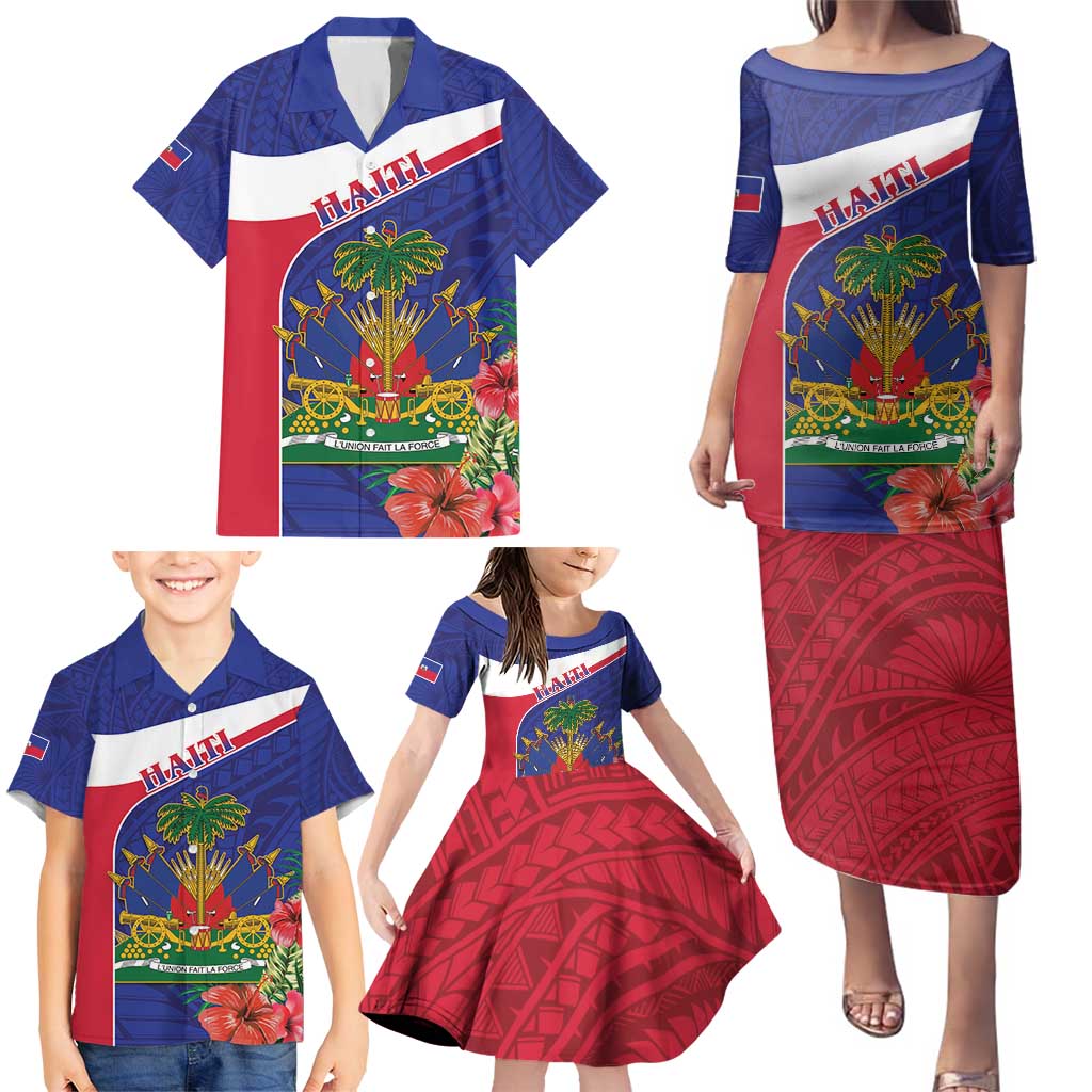 Haiti Family Matching Puletasi and Hawaiian Shirt Neg Marron Ayiti Map - Hibiscus Polynesian - Wonder Print Shop