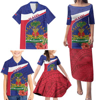Haiti Family Matching Puletasi and Hawaiian Shirt Neg Marron Ayiti Map - Hibiscus Polynesian - Wonder Print Shop