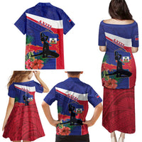Haiti Family Matching Puletasi and Hawaiian Shirt Neg Marron Ayiti Map - Hibiscus Polynesian - Wonder Print Shop