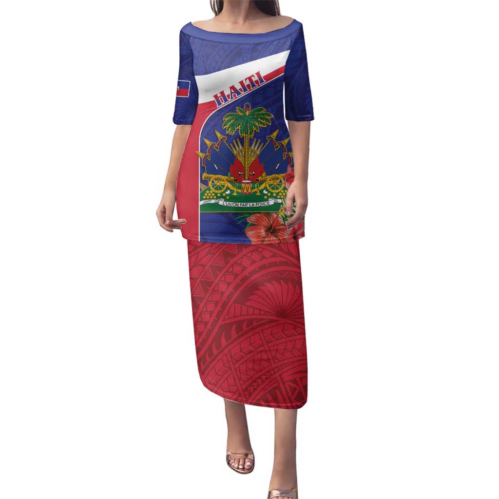 Haiti Family Matching Puletasi and Hawaiian Shirt Neg Marron Ayiti Map - Hibiscus Polynesian - Wonder Print Shop