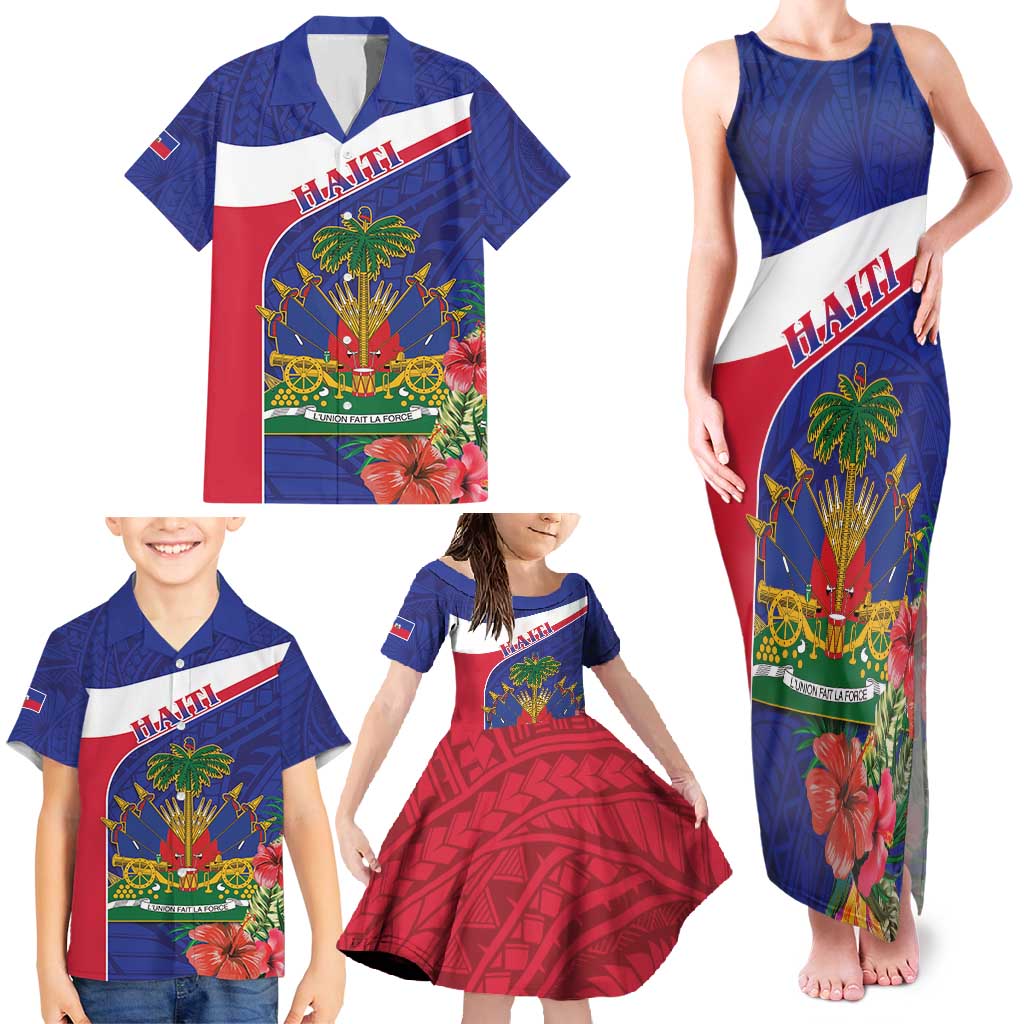 Haiti Family Matching Tank Maxi Dress and Hawaiian Shirt Neg Marron Ayiti Map - Hibiscus Polynesian - Wonder Print Shop