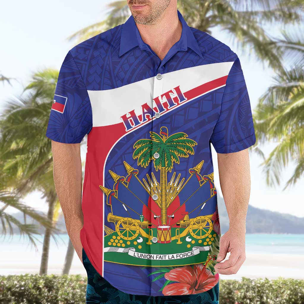 Haiti Hawaiian Shirt Neg Marron Ayiti Map - Hibiscus Polynesian - Wonder Print Shop