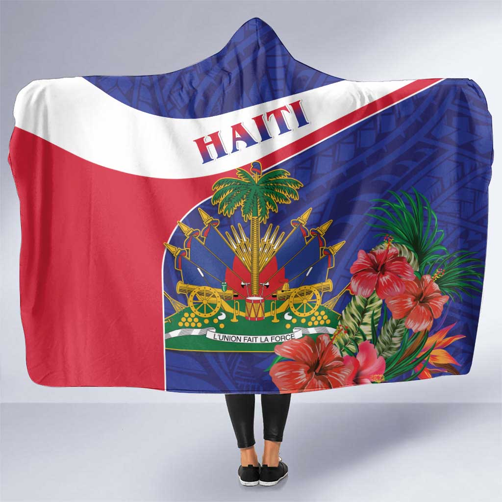 Haiti Hooded Blanket Neg Marron Ayiti Map - Hibiscus Polynesian
