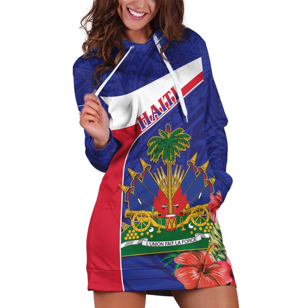 Haiti Hoodie Dress Neg Marron Ayiti Map - Hibiscus Polynesian - Wonder Print Shop