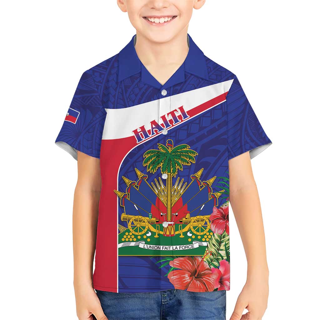 Haiti Kid Hawaiian Shirt Neg Marron Ayiti Map - Hibiscus Polynesian - Wonder Print Shop