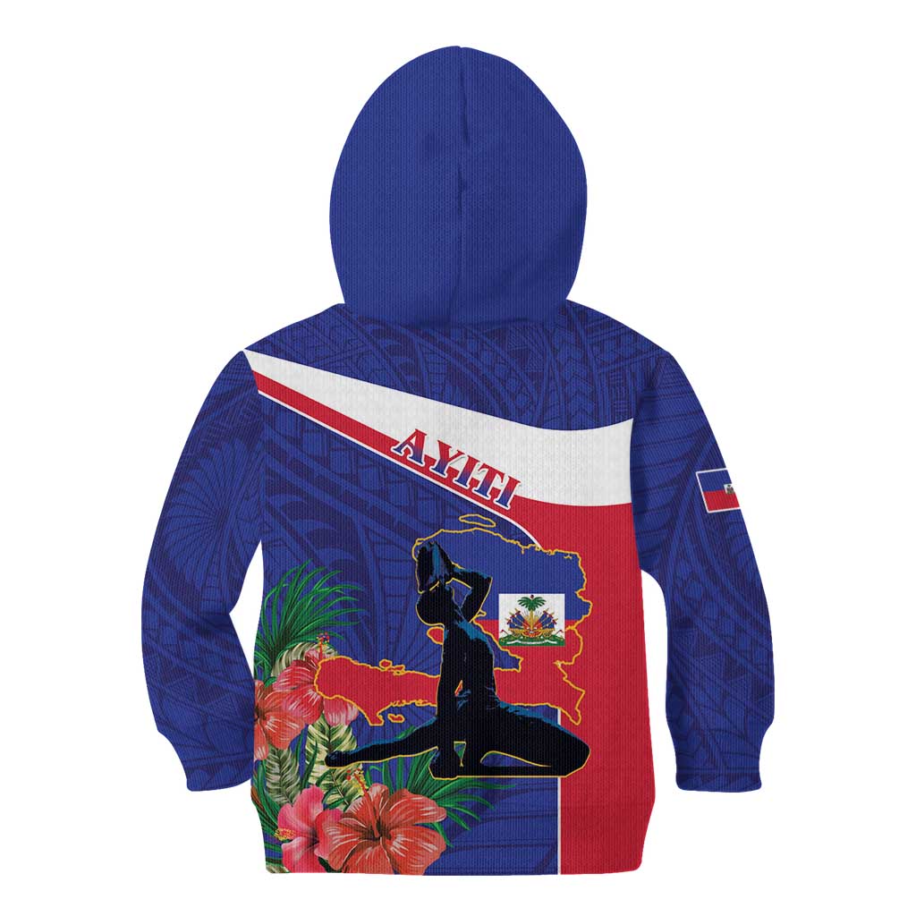 Haiti Kid Hoodie Neg Marron Ayiti Map - Hibiscus Polynesian - Wonder Print Shop