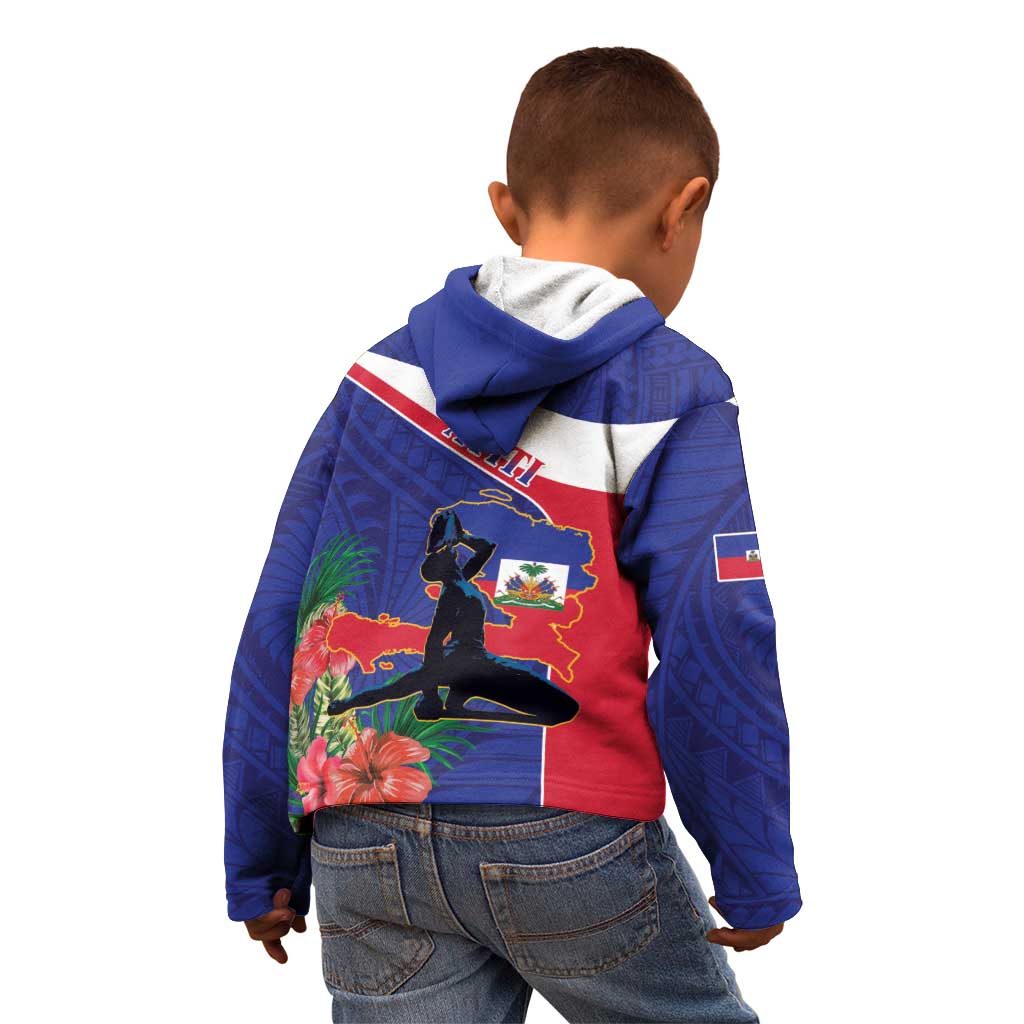 Haiti Kid Hoodie Neg Marron Ayiti Map - Hibiscus Polynesian - Wonder Print Shop