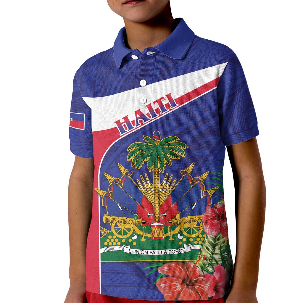Haiti Kid Polo Shirt Neg Marron Ayiti Map - Hibiscus Polynesian - Wonder Print Shop