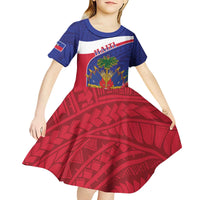 Haiti Kid Short Sleeve Dress Neg Marron Ayiti Map - Hibiscus Polynesian - Wonder Print Shop