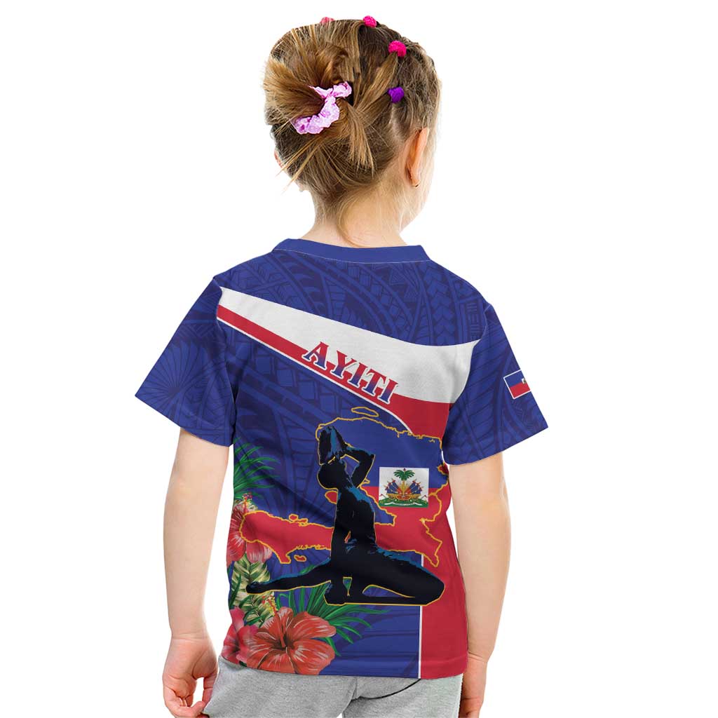 Haiti Kid T Shirt Neg Marron Ayiti Map - Hibiscus Polynesian - Wonder Print Shop