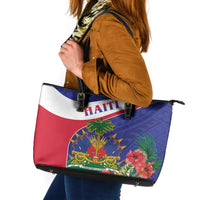 Haiti Leather Tote Bag Neg Marron Ayiti Map - Hibiscus Polynesian - Wonder Print Shop