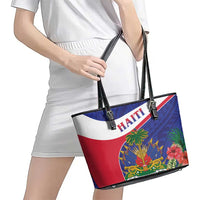 Haiti Leather Tote Bag Neg Marron Ayiti Map - Hibiscus Polynesian - Wonder Print Shop