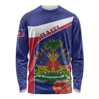 Haiti Long Sleeve Shirt Neg Marron Ayiti Map - Hibiscus Polynesian - Wonder Print Shop