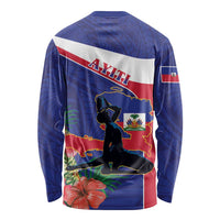 Haiti Long Sleeve Shirt Neg Marron Ayiti Map - Hibiscus Polynesian - Wonder Print Shop