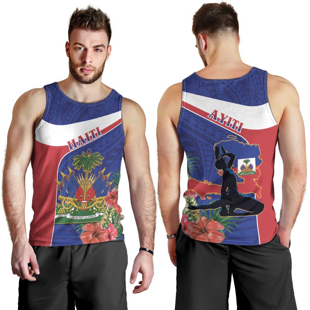 Haiti Men Tank Top Neg Marron Ayiti Map - Hibiscus Polynesian - Wonder Print Shop