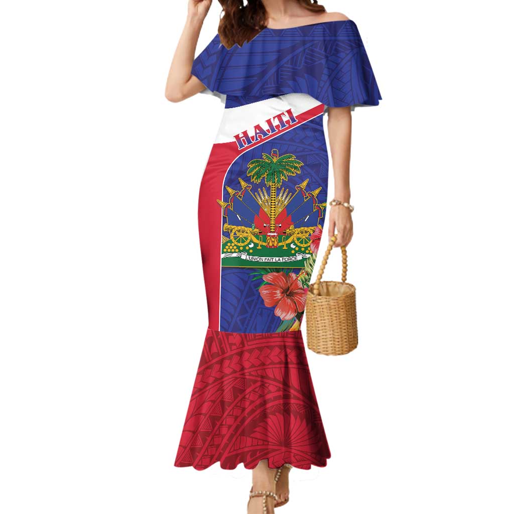 Haiti Mermaid Dress Neg Marron Ayiti Map - Hibiscus Polynesian - Wonder Print Shop