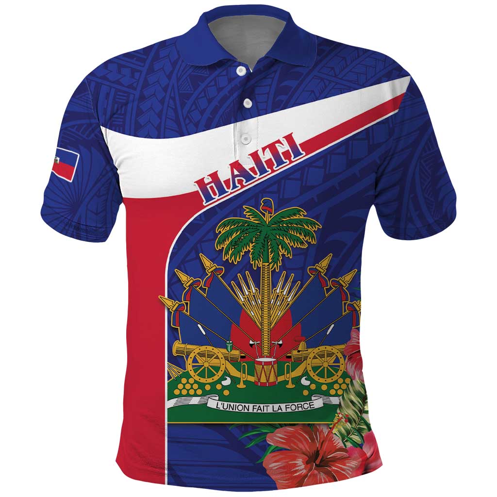 Haiti Polo Shirt Neg Marron Ayiti Map - Hibiscus Polynesian - Wonder Print Shop
