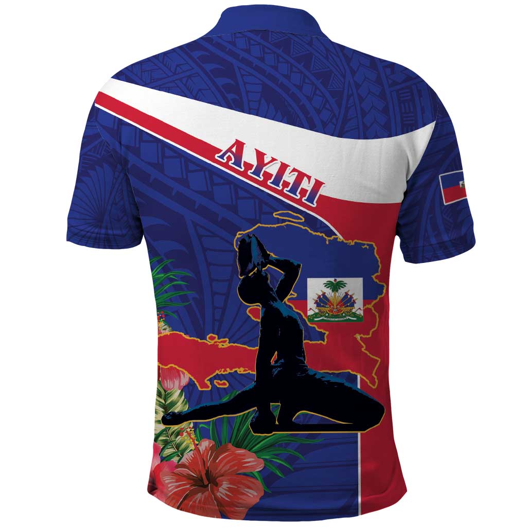 Haiti Polo Shirt Neg Marron Ayiti Map - Hibiscus Polynesian - Wonder Print Shop