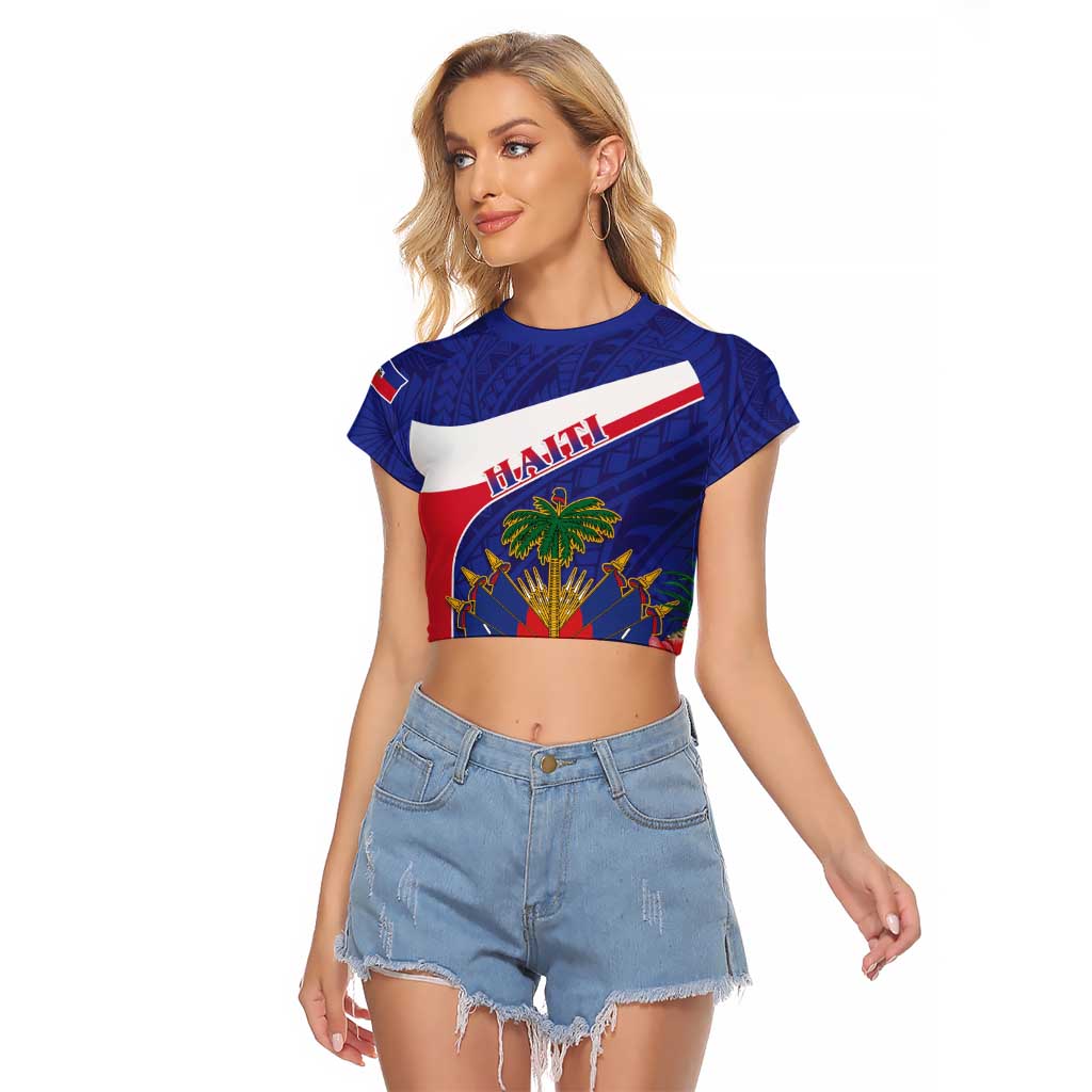 Haiti Raglan Cropped T Shirt Neg Marron Ayiti Map - Hibiscus Polynesian - Wonder Print Shop