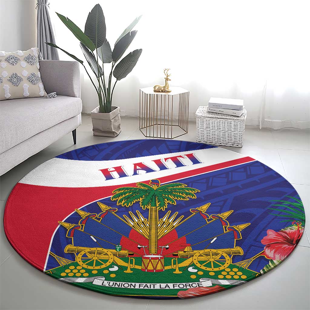 Haiti Round Carpet Neg Marron Ayiti Map - Hibiscus Polynesian