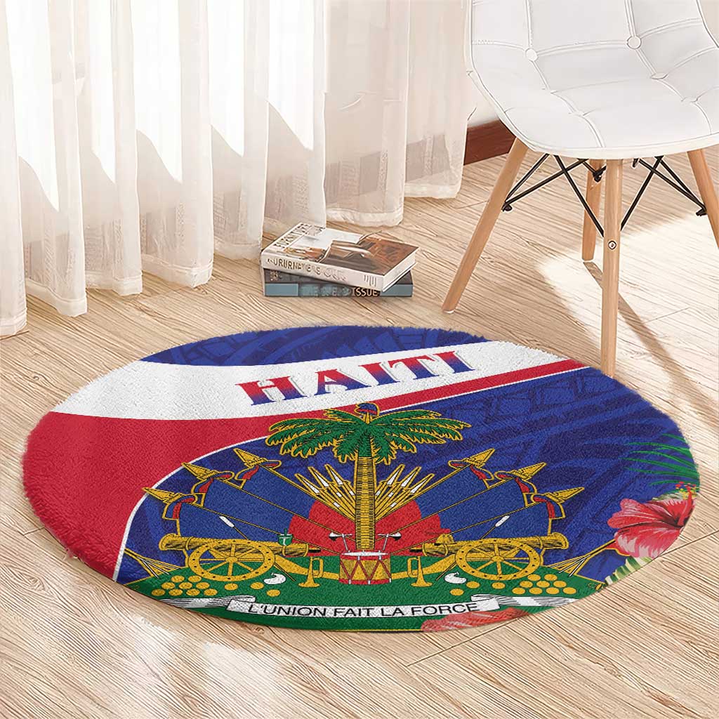 Haiti Round Carpet Neg Marron Ayiti Map - Hibiscus Polynesian