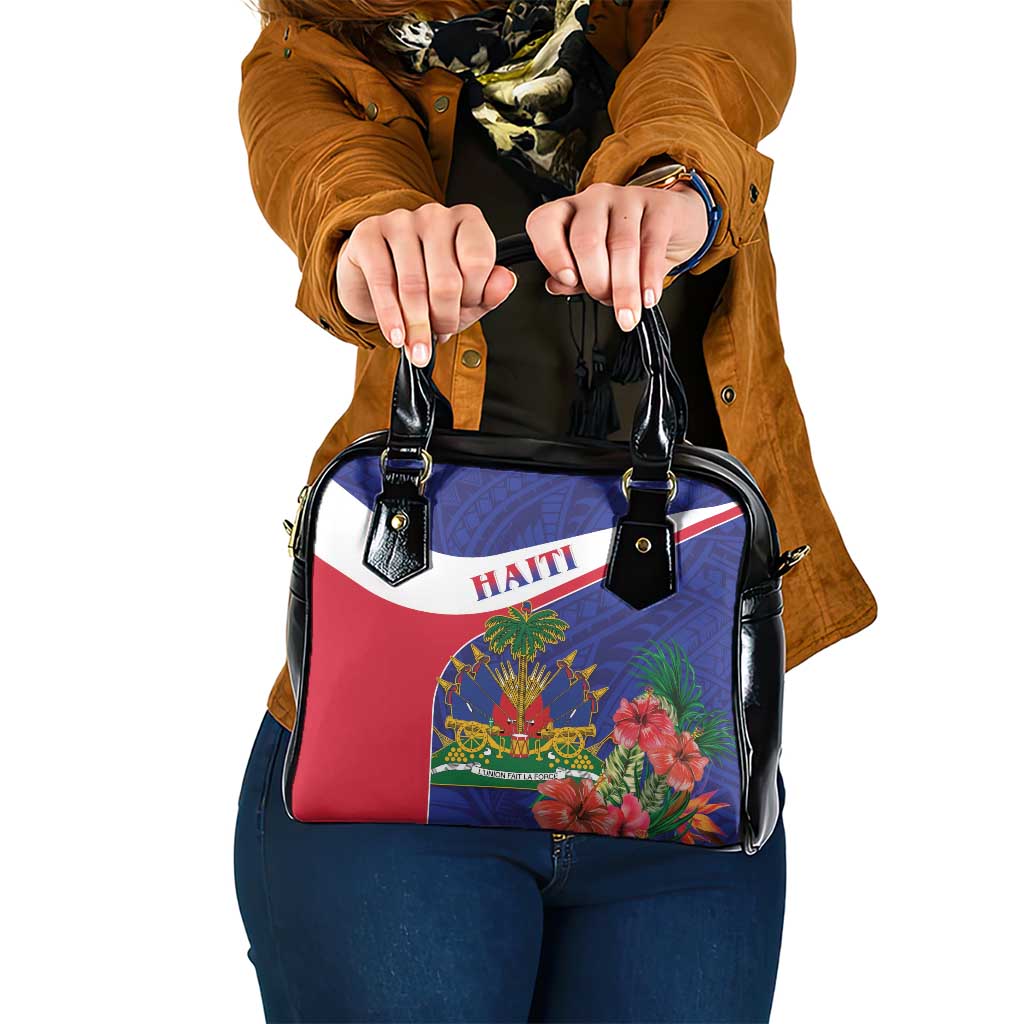 Haiti Shoulder Handbag Neg Marron Ayiti Map - Hibiscus Polynesian