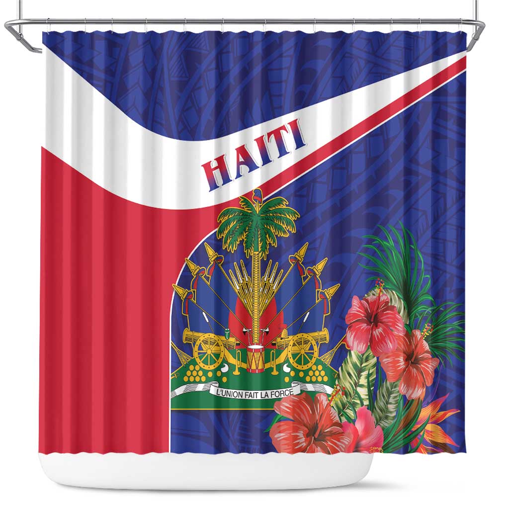 Haiti Shower Curtain Neg Marron Ayiti Map - Hibiscus Polynesian