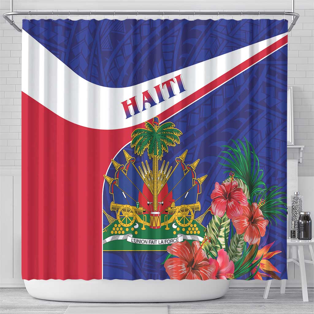 Haiti Shower Curtain Neg Marron Ayiti Map - Hibiscus Polynesian