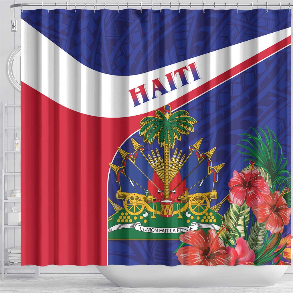 Haiti Shower Curtain Neg Marron Ayiti Map - Hibiscus Polynesian