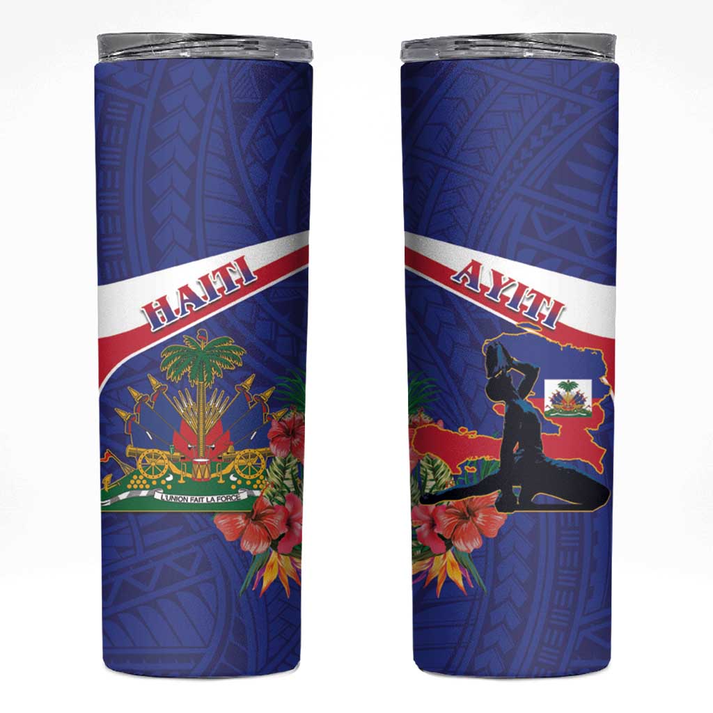 Haiti Skinny Tumbler Neg Marron Ayiti Map - Hibiscus Polynesian - Wonder Print Shop