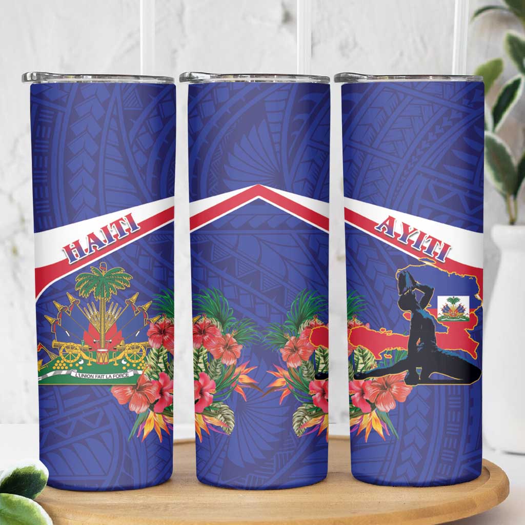 Haiti Skinny Tumbler Neg Marron Ayiti Map - Hibiscus Polynesian - Wonder Print Shop