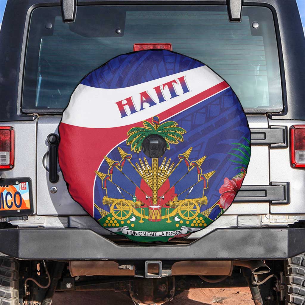 Haiti Spare Tire Cover Neg Marron Ayiti Map - Hibiscus Polynesian - Wonder Print Shop