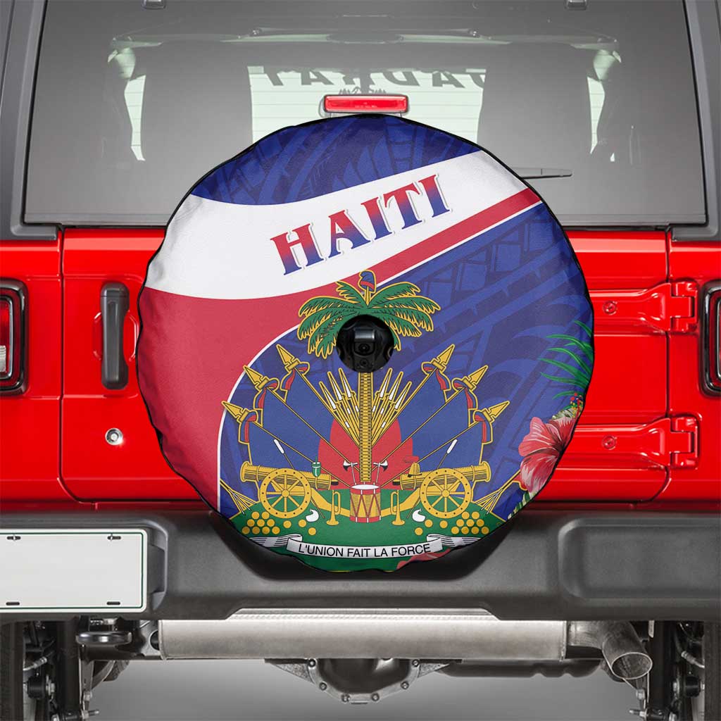 Haiti Spare Tire Cover Neg Marron Ayiti Map - Hibiscus Polynesian - Wonder Print Shop