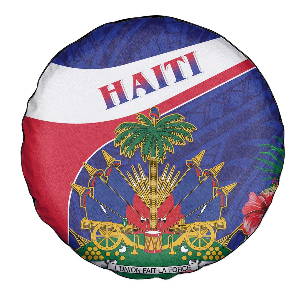 Haiti Spare Tire Cover Neg Marron Ayiti Map - Hibiscus Polynesian - Wonder Print Shop
