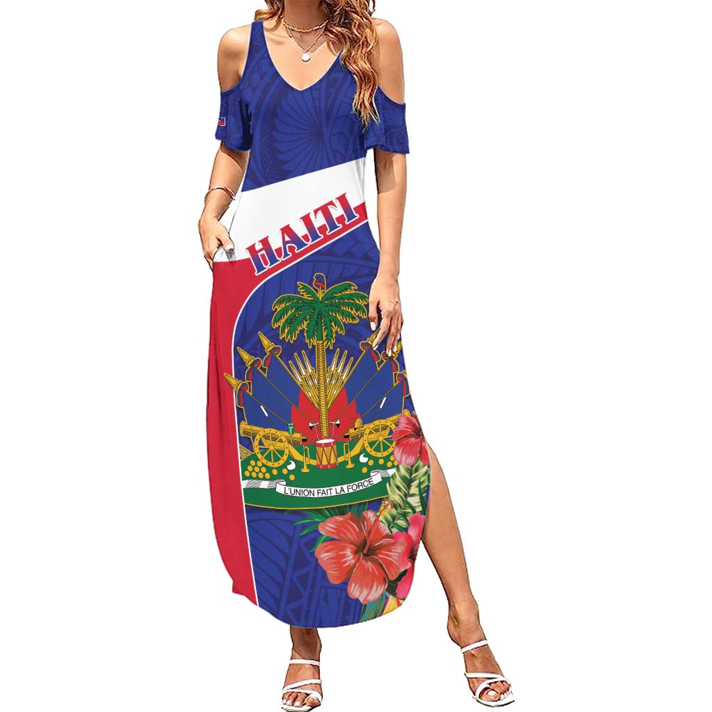 Haiti Summer Maxi Dress Neg Marron Ayiti Map - Hibiscus Polynesian - Wonder Print Shop