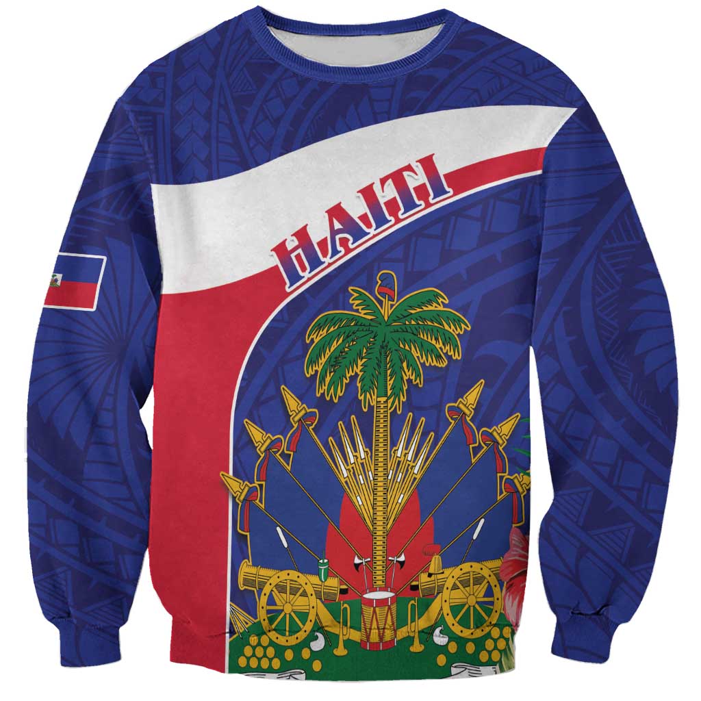 Haiti Sweatshirt Neg Marron Ayiti Map - Hibiscus Polynesian - Wonder Print Shop
