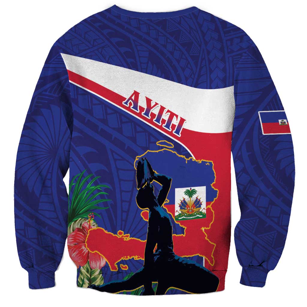 Haiti Sweatshirt Neg Marron Ayiti Map - Hibiscus Polynesian - Wonder Print Shop