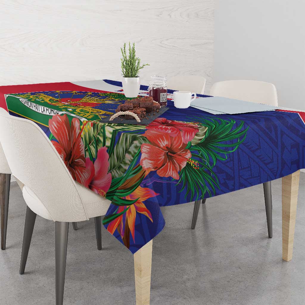 Haiti Tablecloth Neg Marron Ayiti Map - Hibiscus Polynesian - Wonder Print Shop