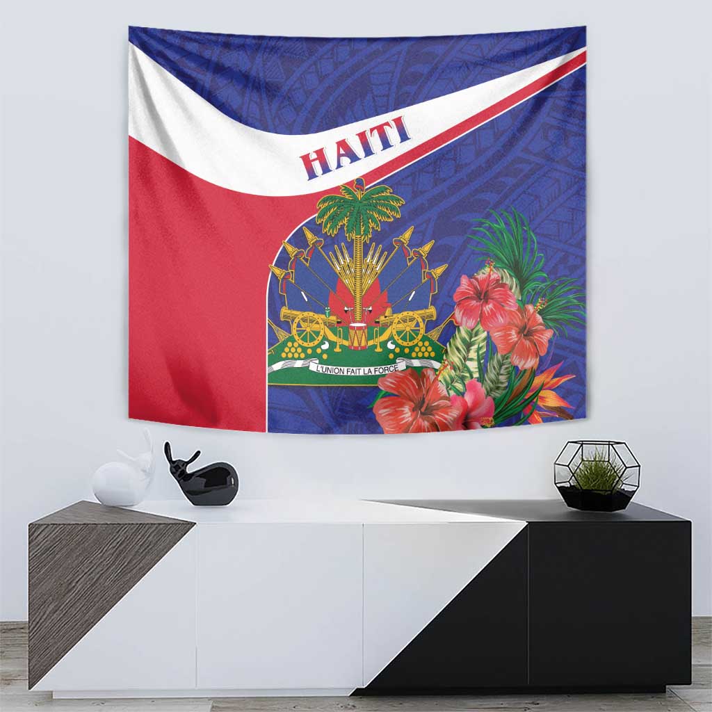 Haiti Tapestry Neg Marron Ayiti Map - Hibiscus Polynesian - Wonder Print Shop