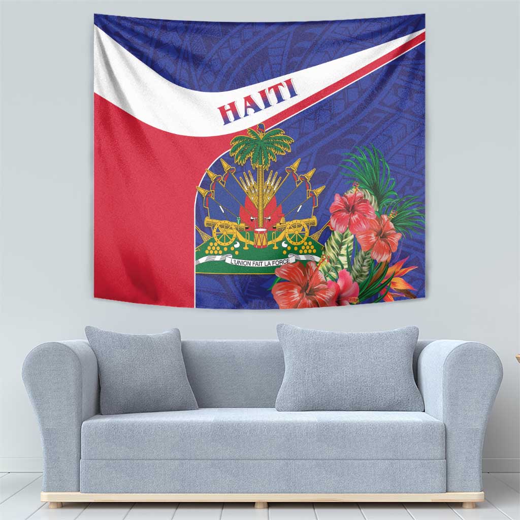 Haiti Tapestry Neg Marron Ayiti Map - Hibiscus Polynesian - Wonder Print Shop