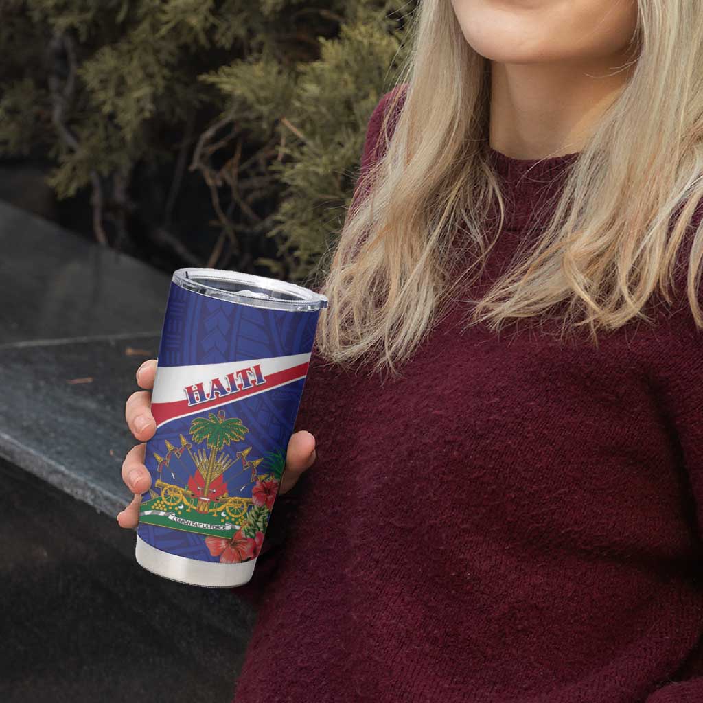 Haiti Tumbler Cup Neg Marron Ayiti Map - Hibiscus Polynesian - Wonder Print Shop