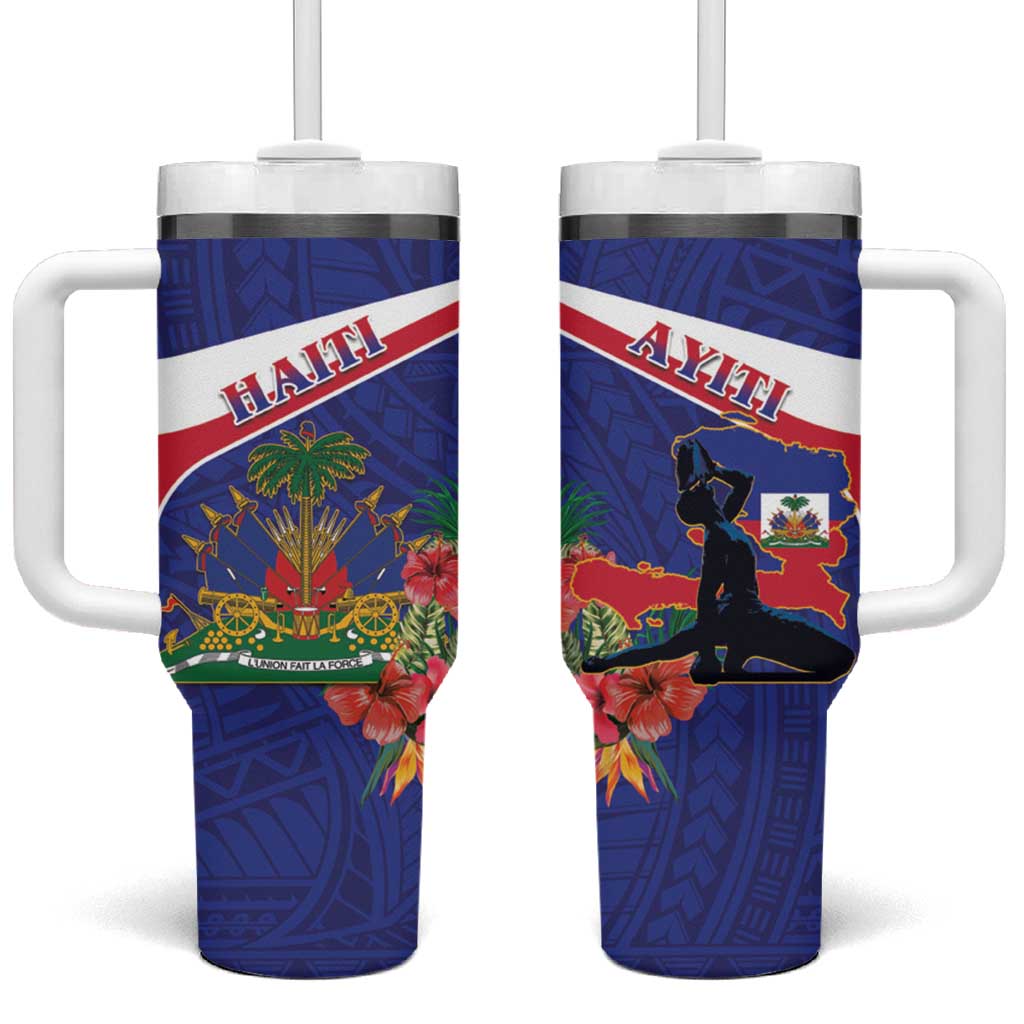Haiti Tumbler With Handle Neg Marron Ayiti Map - Hibiscus Polynesian - Wonder Print Shop